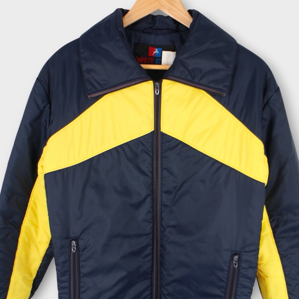 Vintage White Stag‎ Ski Jacket Blue Yellow Chevron Stripe 80s Retro Size M - Picture 2 of 6